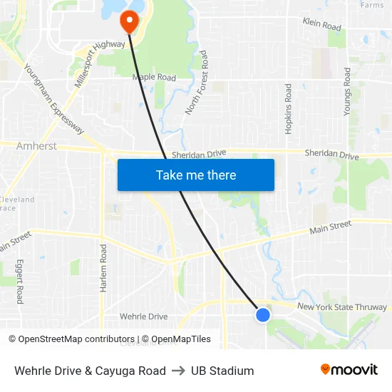 Wehrle Drive & Cayuga Road to UB Stadium map