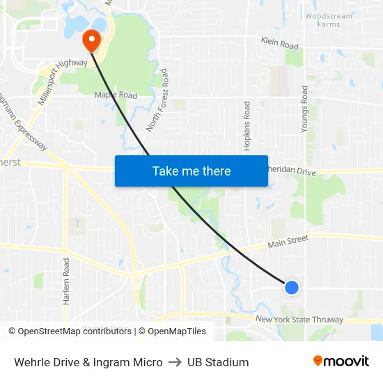 Wehrle Drive & Ingram Micro to UB Stadium map