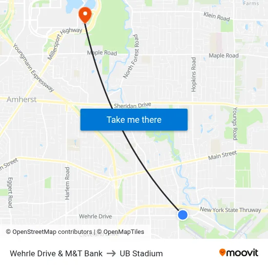 Wehrle Drive & M&T Bank to UB Stadium map
