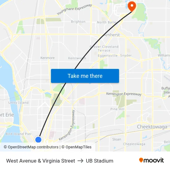 West Avenue & Virginia Street to UB Stadium map