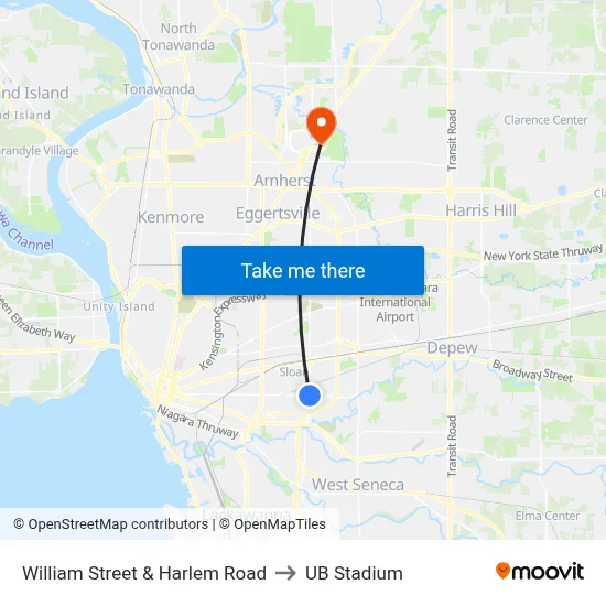William Street & Harlem Road to UB Stadium map