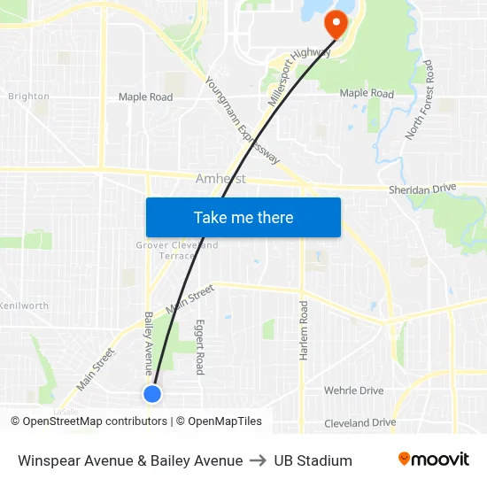 Winspear Avenue & Bailey Avenue to UB Stadium map