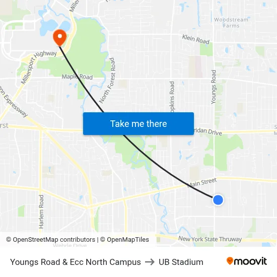 Youngs Road & Ecc North Campus to UB Stadium map