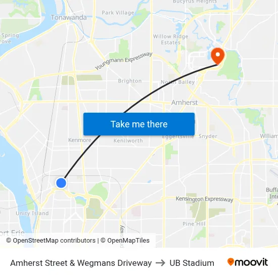 Amherst Street & Wegmans Driveway to UB Stadium map