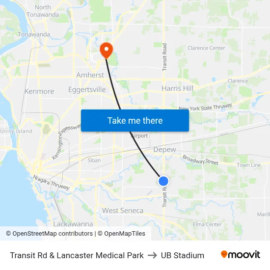 Transit Rd & Lancaster Medical Park to UB Stadium map