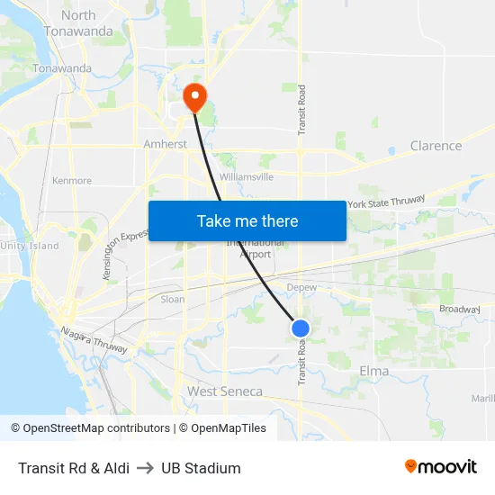 Transit Rd & Aldi to UB Stadium map