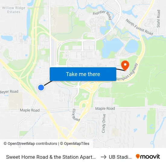 Sweet Home Road & the Station Apartments to UB Stadium map