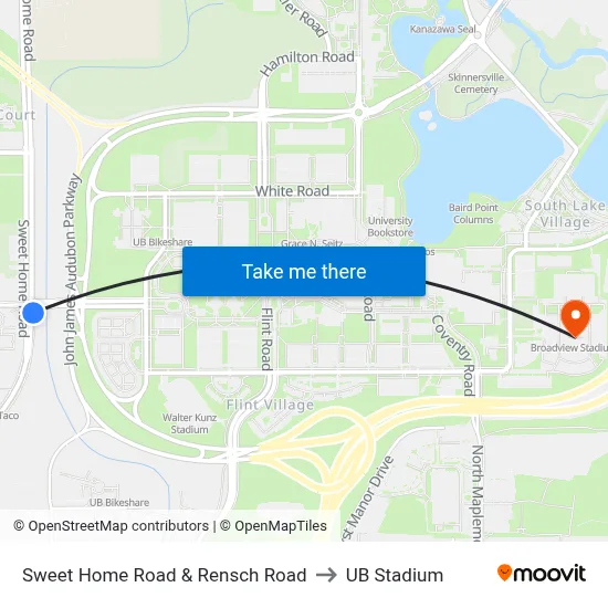 Sweet Home Road & Rensch Road to UB Stadium map