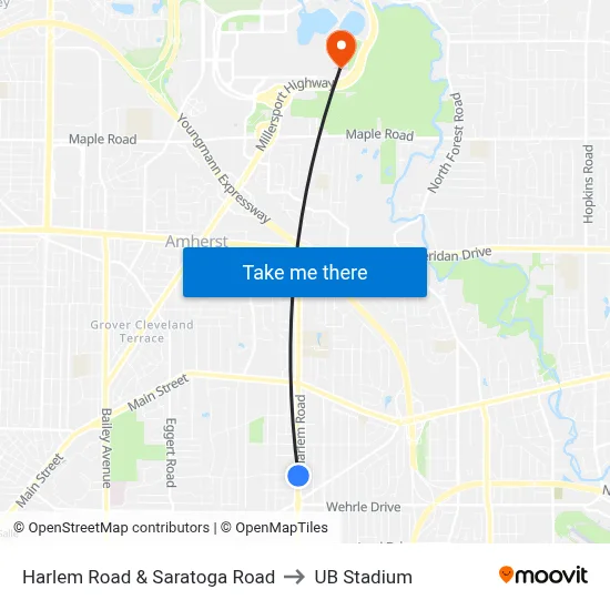 Harlem Road & Saratoga Road to UB Stadium map