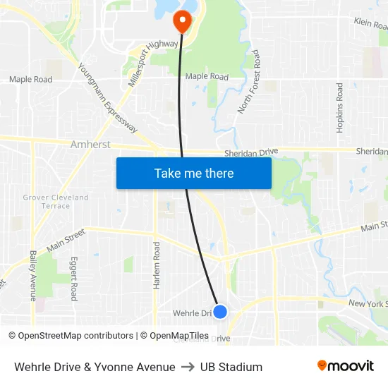 Wehrle Drive & Yvonne Avenue to UB Stadium map