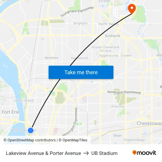 Lakeview Avenue & Porter Avenue to UB Stadium map