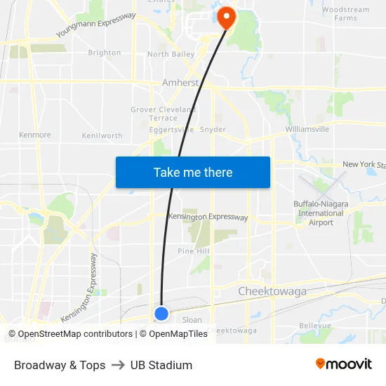 Broadway & Tops to UB Stadium map