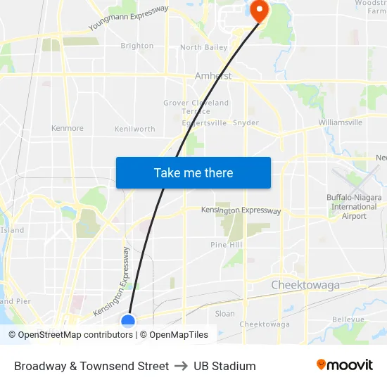 Broadway & Townsend Street to UB Stadium map