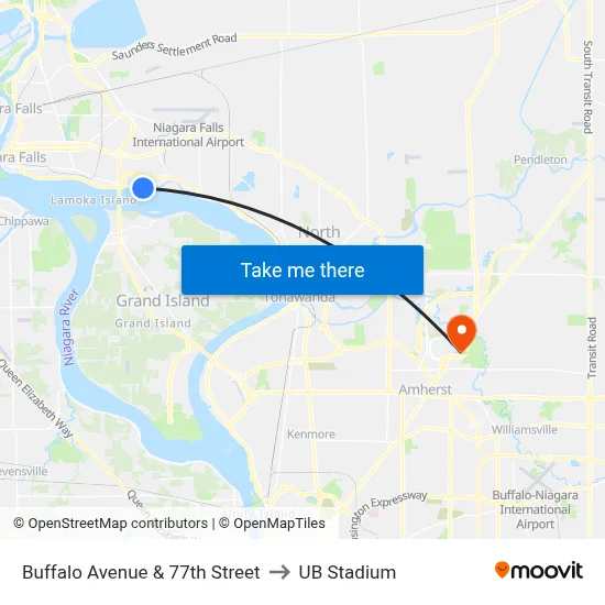 Buffalo Avenue & 77th Street to UB Stadium map