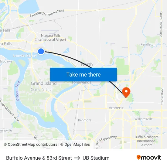 Buffalo Avenue & 83rd Street to UB Stadium map