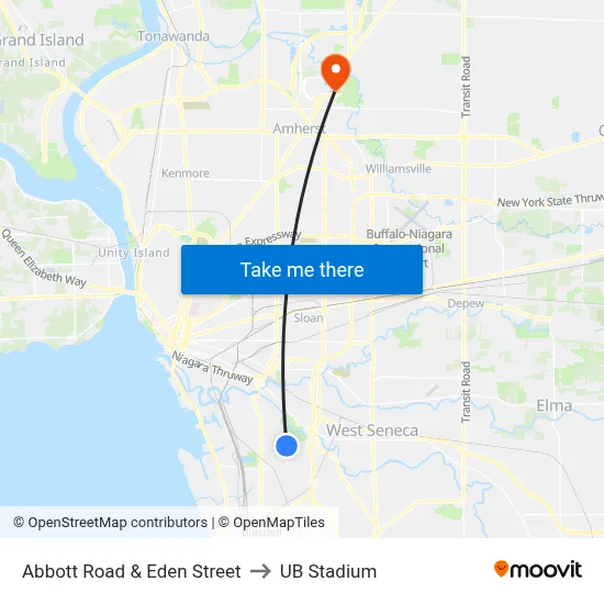 Abbott Road & Eden Street to UB Stadium map