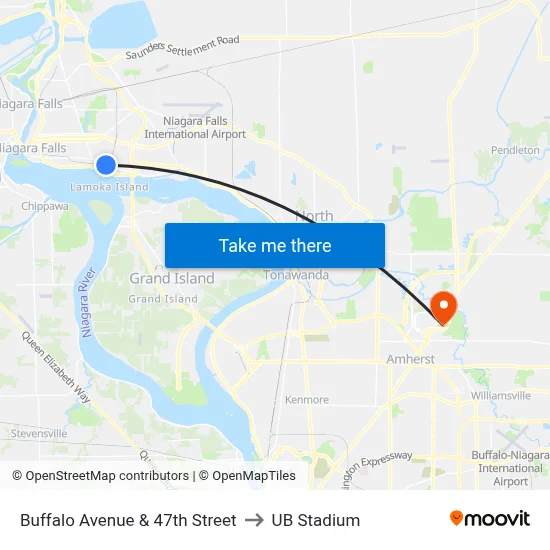 Buffalo Avenue & 47th Street to UB Stadium map