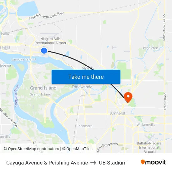 Cayuga Avenue & Pershing Avenue to UB Stadium map