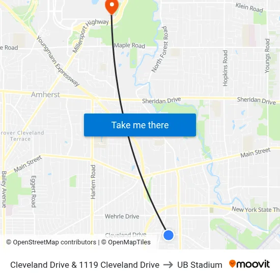 Cleveland Drive & 1119 Cleveland Drive to UB Stadium map