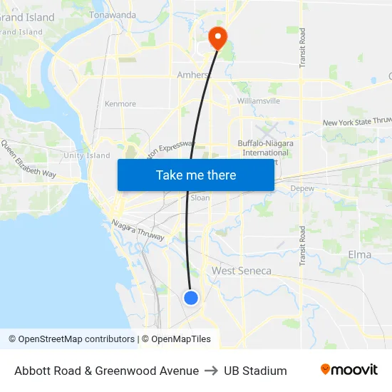 Abbott Road & Greenwood Avenue to UB Stadium map