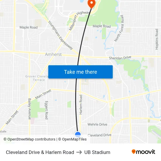 Cleveland Drive & Harlem Road to UB Stadium map