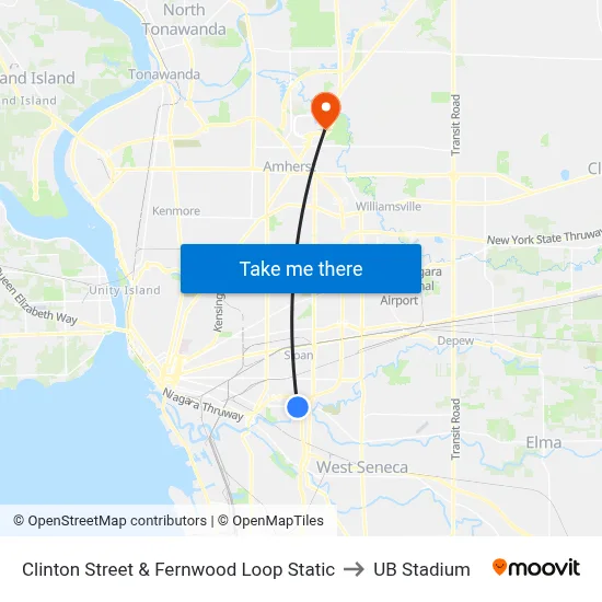 Clinton Street & Fernwood Loop Static to UB Stadium map