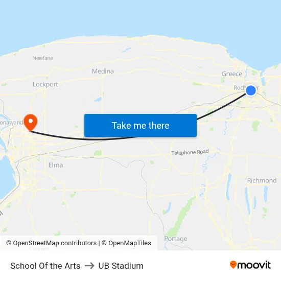School Of the Arts to UB Stadium map