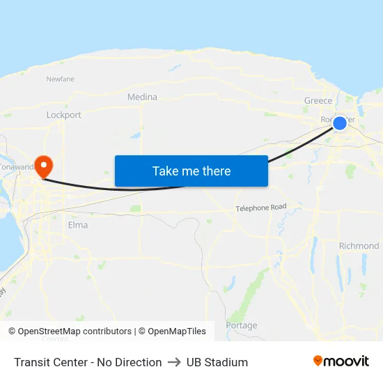 Transit Center  - No Direction to UB Stadium map