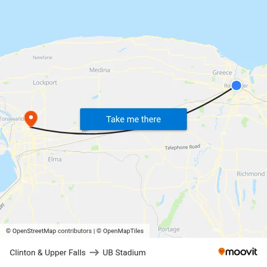 Clinton & Upper Falls to UB Stadium map
