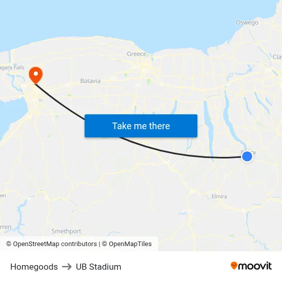 Homegoods to UB Stadium map
