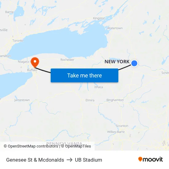 Genesee St & Mcdonalds to UB Stadium map