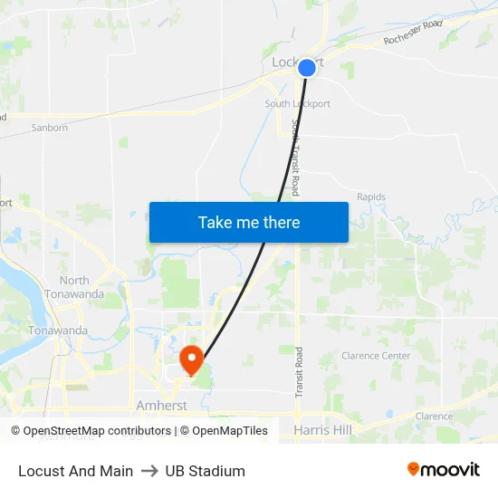 Locust And Main to UB Stadium map