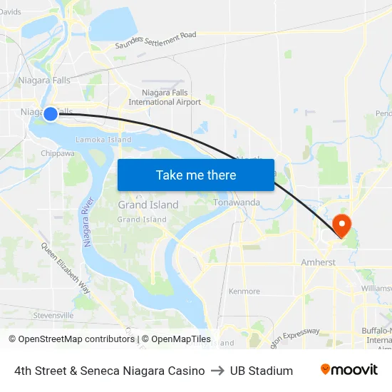 4th Street & Seneca Niagara Casino to UB Stadium map