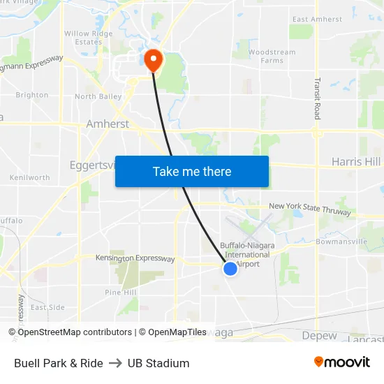 Buell Park & Ride to UB Stadium map