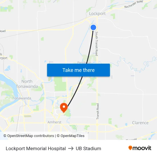 Lockport Memorial Hospital to UB Stadium map