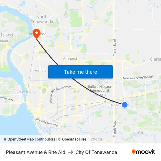 Pleasant Avenue & Rite Aid to City Of Tonawanda map
