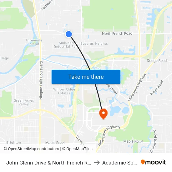 John Glenn Drive & North French Road to Academic Spine map