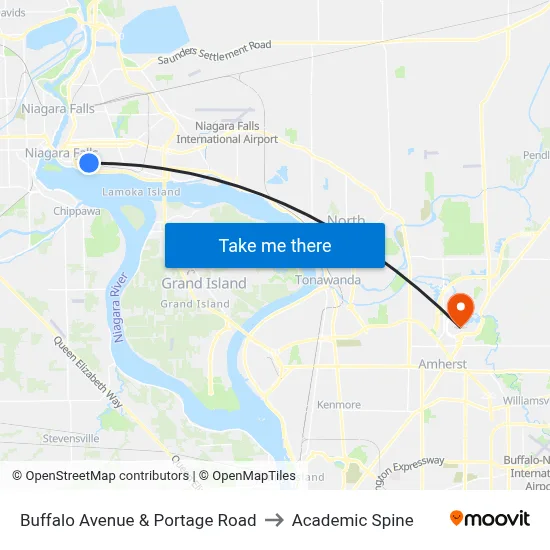 Buffalo Avenue & Portage Road to Academic Spine map