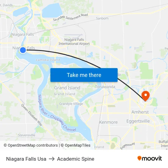 Niagara Falls Usa to Academic Spine map