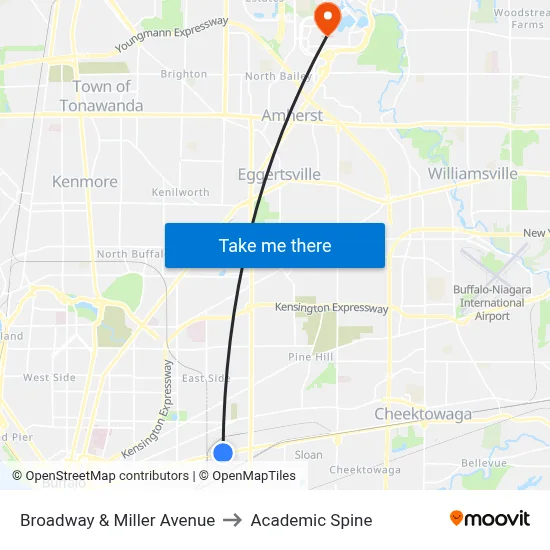 Broadway & Miller Avenue to Academic Spine map