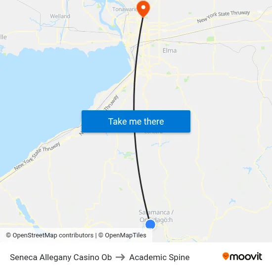 Seneca Allegany Casino Ob to Academic Spine map