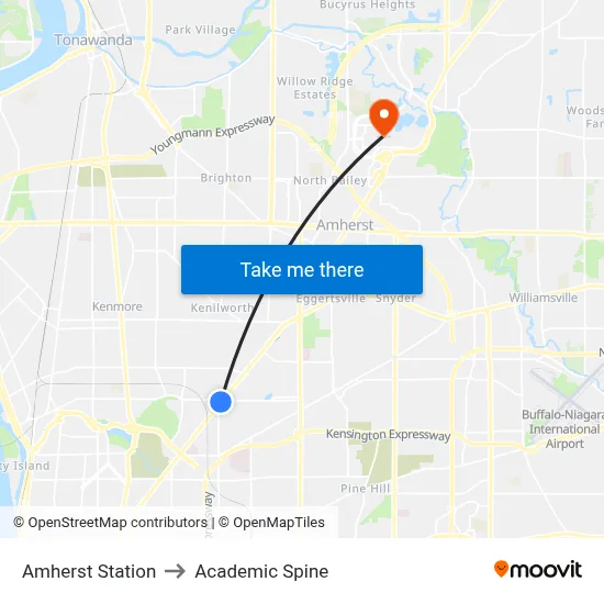 Amherst Station to Academic Spine map