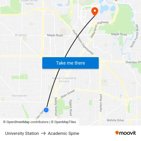 University Station to Academic Spine map