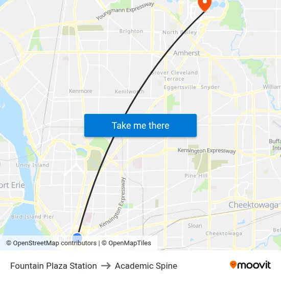 Fountain Plaza Station to Academic Spine map