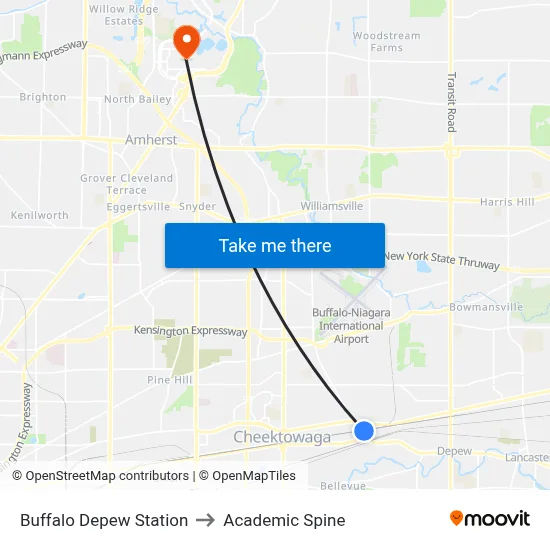 Buffalo Depew Station to Academic Spine map