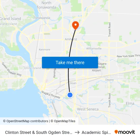 Clinton Street & South Ogden Street to Academic Spine map