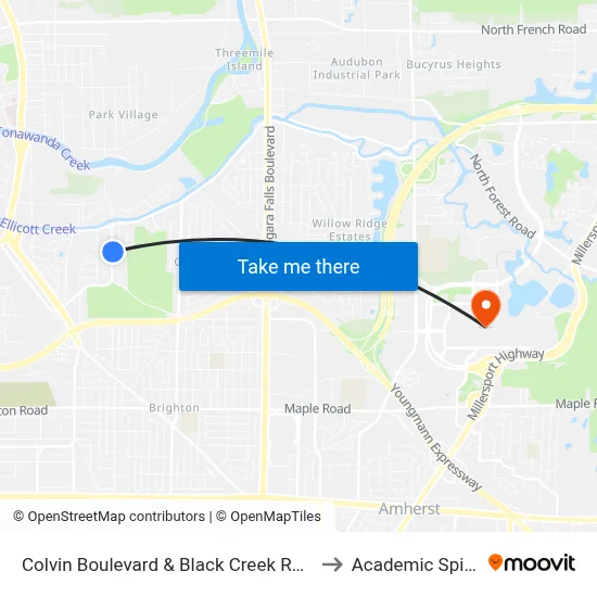 Colvin Boulevard & Black Creek Road to Academic Spine map