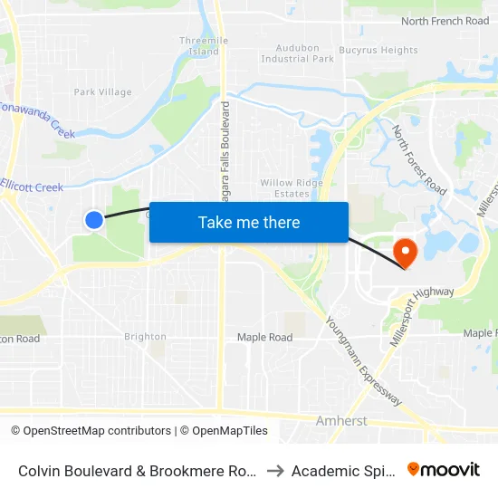 Colvin Boulevard & Brookmere Road to Academic Spine map