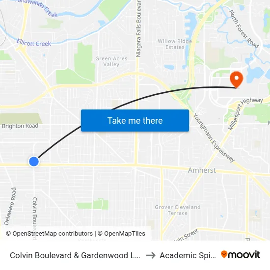 Colvin Boulevard & Gardenwood Lane to Academic Spine map