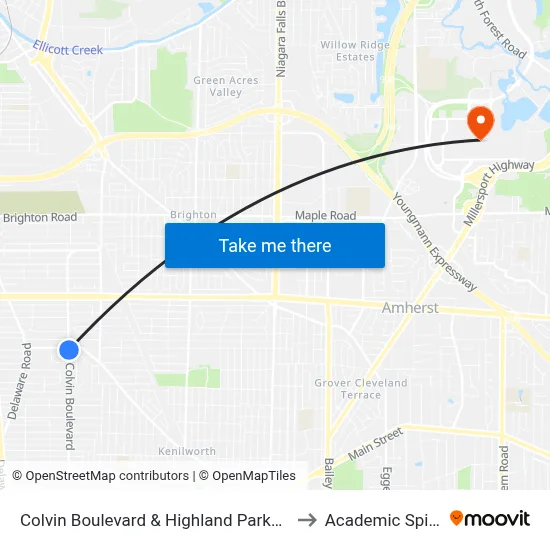 Colvin Boulevard & Highland Parkway to Academic Spine map